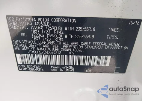 2017 Toyota Rav4 Hybrid Limited from USA, damaged, VIN JTMDJREV2HD079313